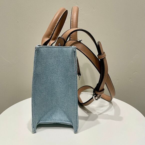 NWT True Religion Quilted Denim Horseshoe Satchel Crossbody Bag Light Blue - Picture 5 of 11